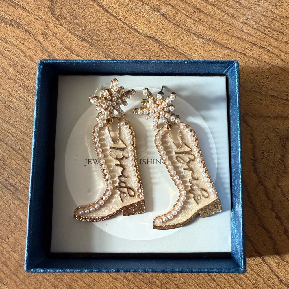 Cowboy boot bride earrings